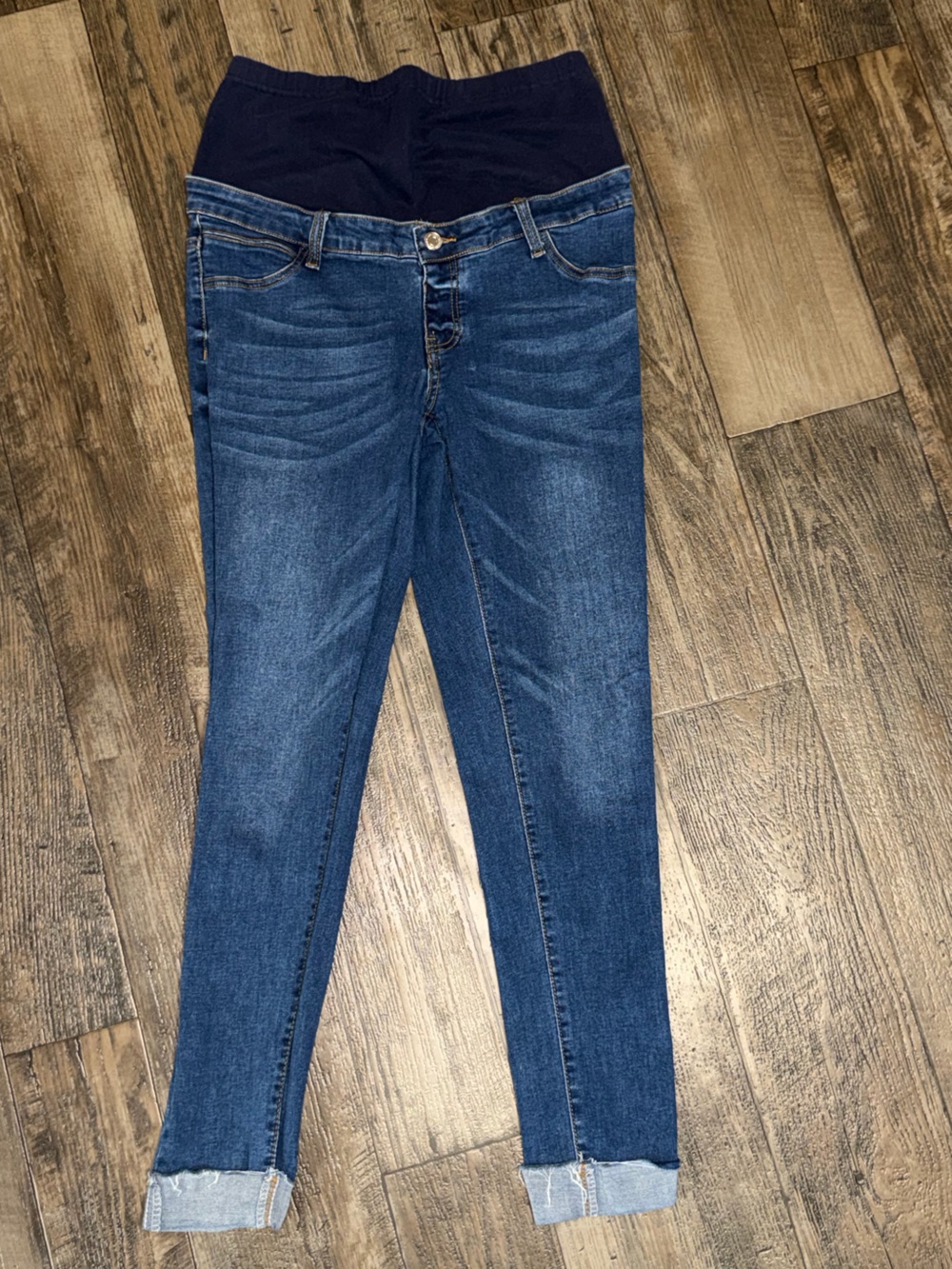 SHEIN Dark Blue Maternity Skinny Jeans with Black Waistband